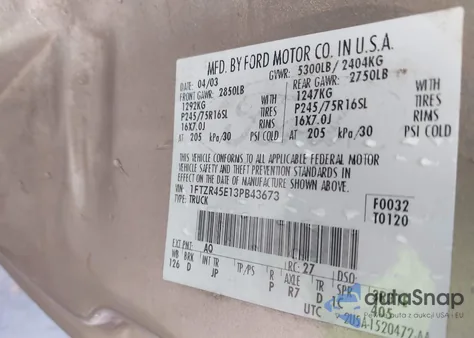 2003 Ford Ranger Edge/Xlt из США, поврежденный, VIN 1FTZR45E13PB43673